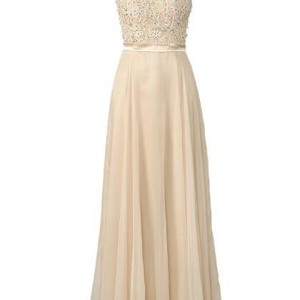 Champagne Lace Chiffon V Back Long Prom Dress Party Dress Bridesmaid ...