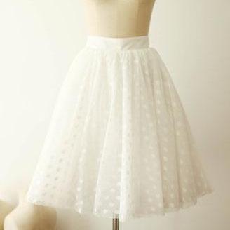 Ivory Polka Dots Tulle Short Skirt Women Skirt