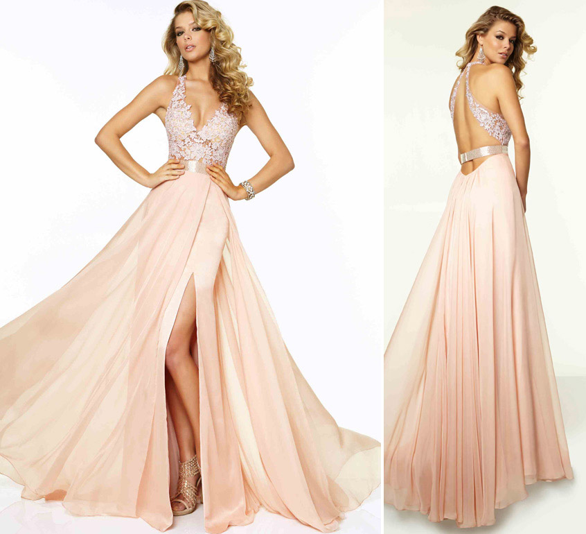 Pink Lace Chiffon Long Prom Dresses Full Length Party Evening Dress Bridesmaid Dresses Women Dresses