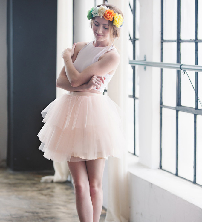 Blush Pink Satin Tulle Short Tutu Skirt Women Skirt