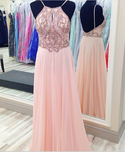 Halter Beaded Chiffon Long Prom Dress Evening Dress On Luulla