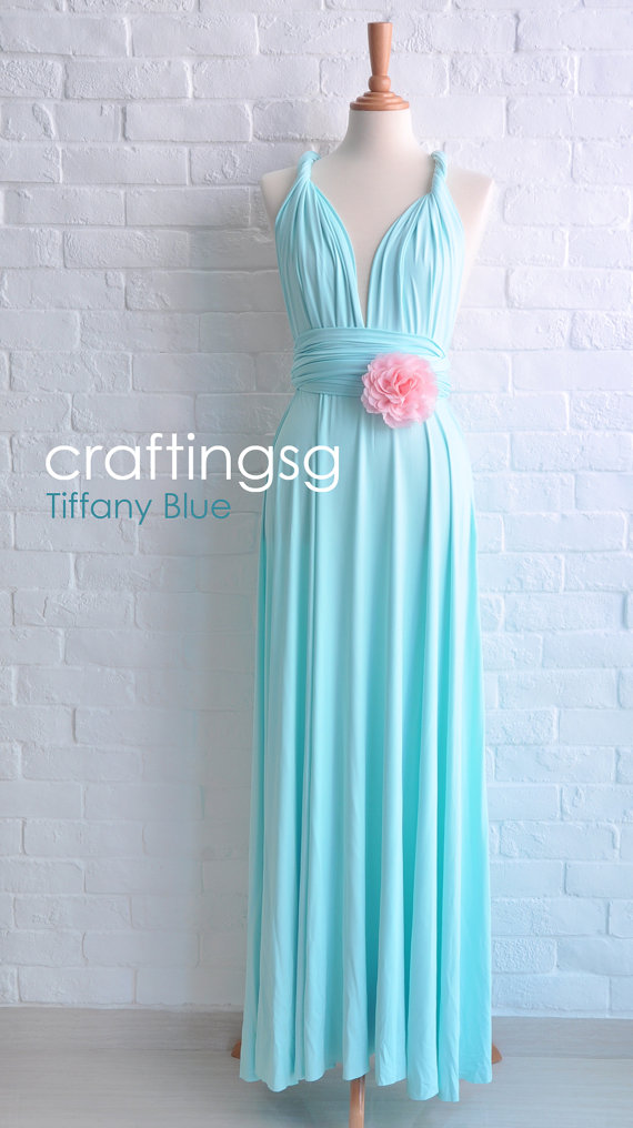 Tiffany Blue Convertible Jersey Long Party Dress Bridesmaid Dress Women ...